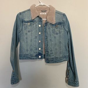 Minkpink Cropped Faux Shearling Denim Jacket